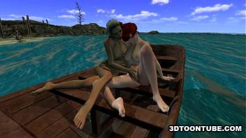 Foxy 3D lesbian babe gets licked while on a boat